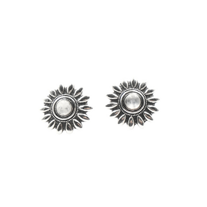 JURIKO EARRINGS SILVER & MOONSTONE FLOWER STUDS