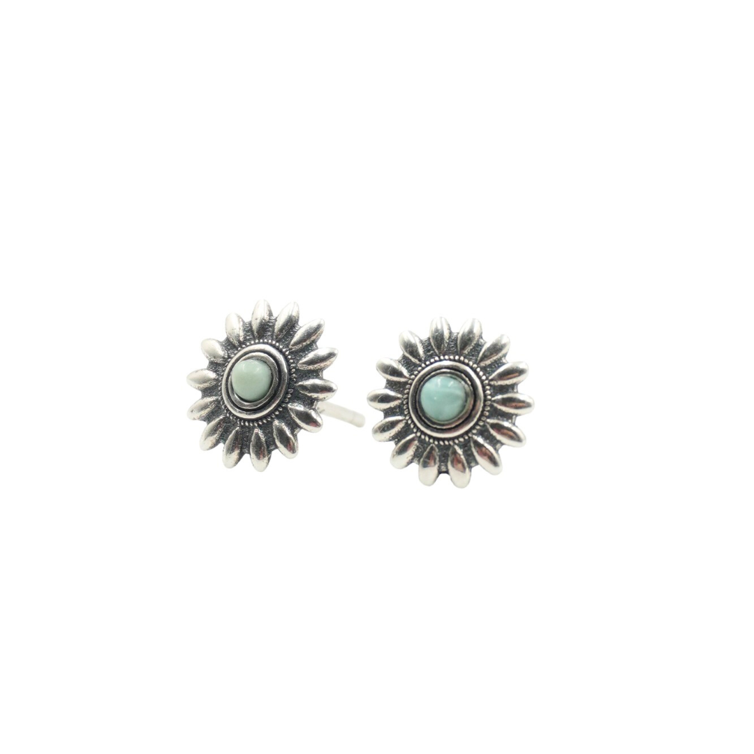 YAHA EARRINGS SILVER & LARIMAR FLOWER STUDS