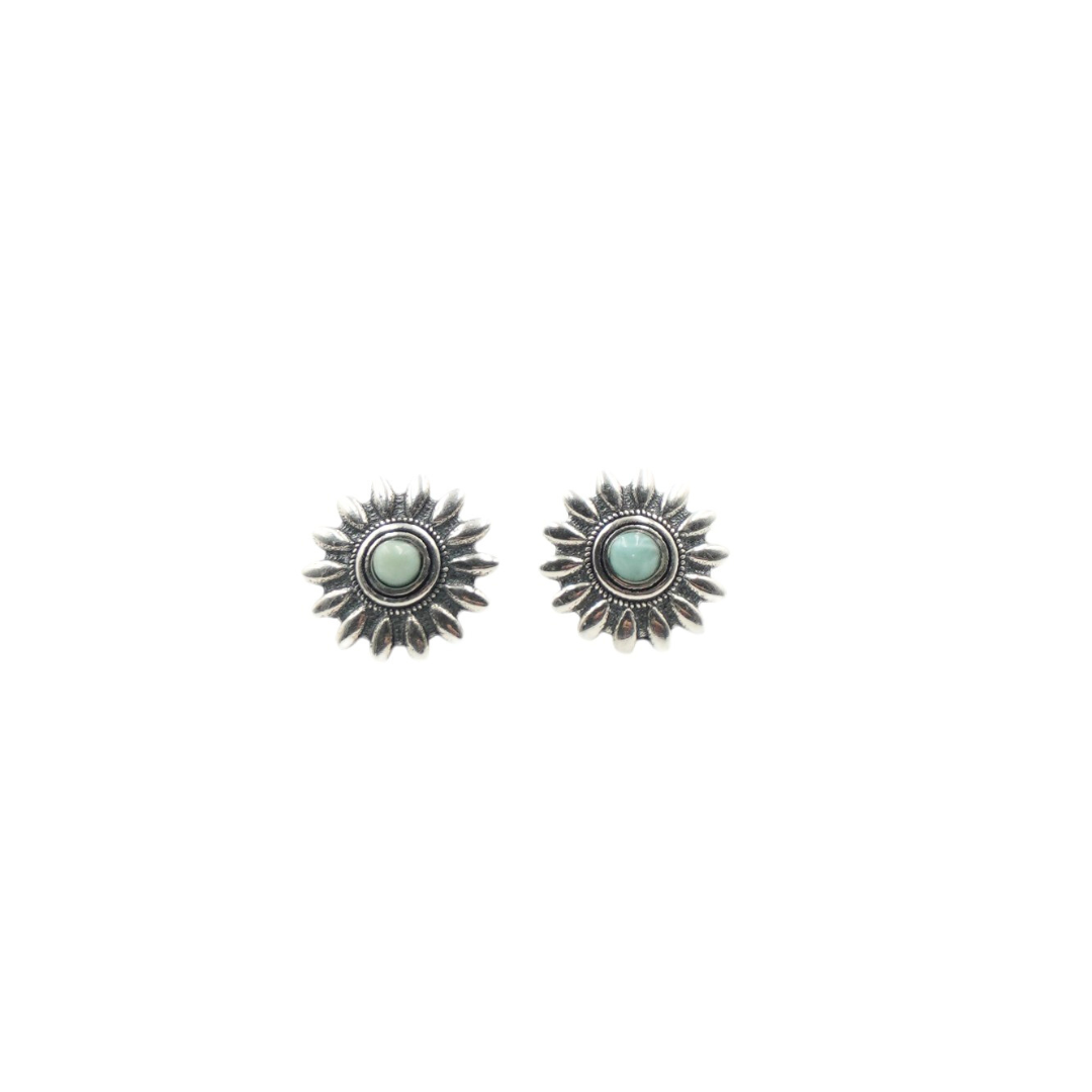 YAHA EARRINGS SILVER & LARIMAR FLOWER STUDS