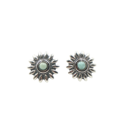 YAHA EARRINGS SILVER & LARIMAR FLOWER STUDS