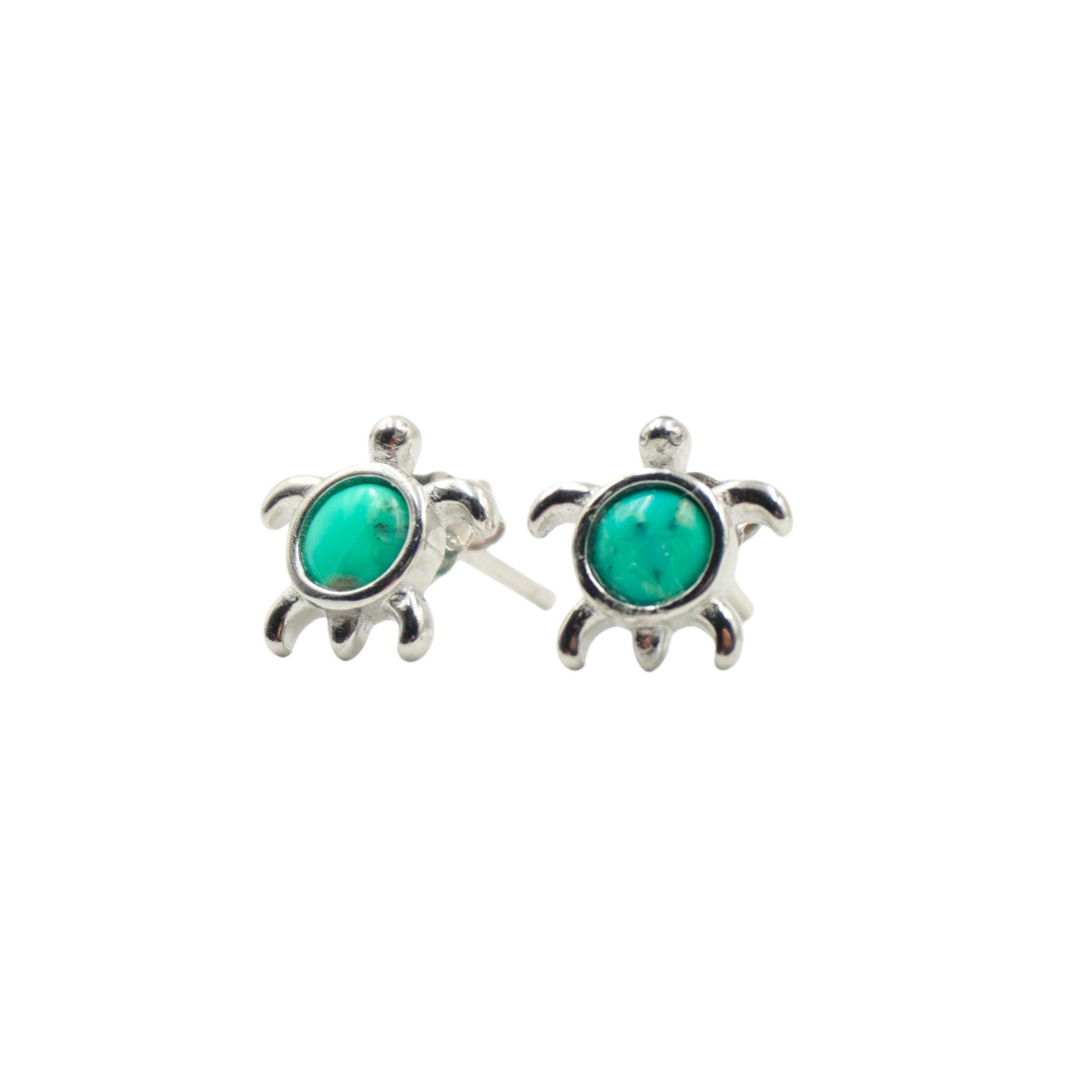 KUKUL EARRINGS SILVER TURQUOISE TURTLE STUDS