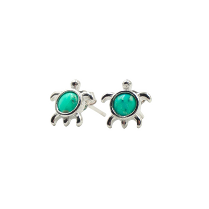 KUKUL EARRINGS SILVER TURQUOISE TURTLE STUDS