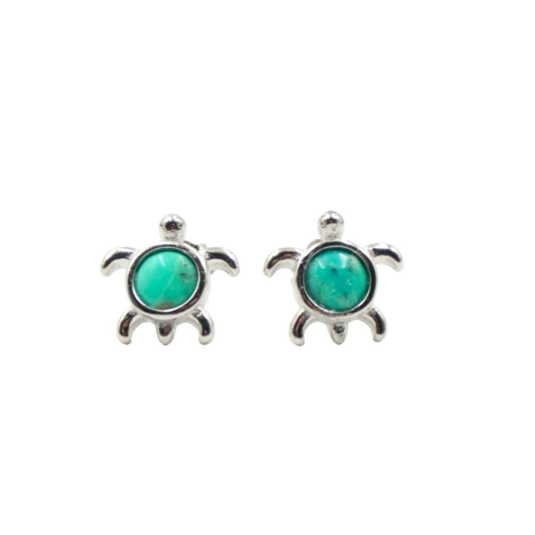 KUKUL EARRINGS SILVER TURQUOISE TURTLE STUDS