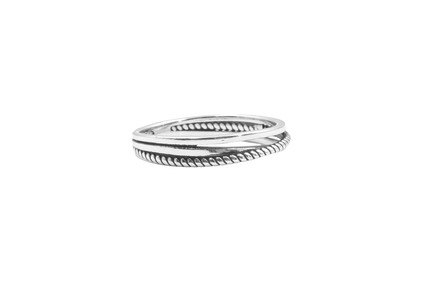 KAXI RING SILVER LINES AND TWIST ROPE