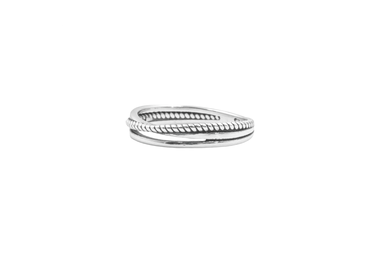 KAXI RING SILVER LINES AND TWIST ROPE