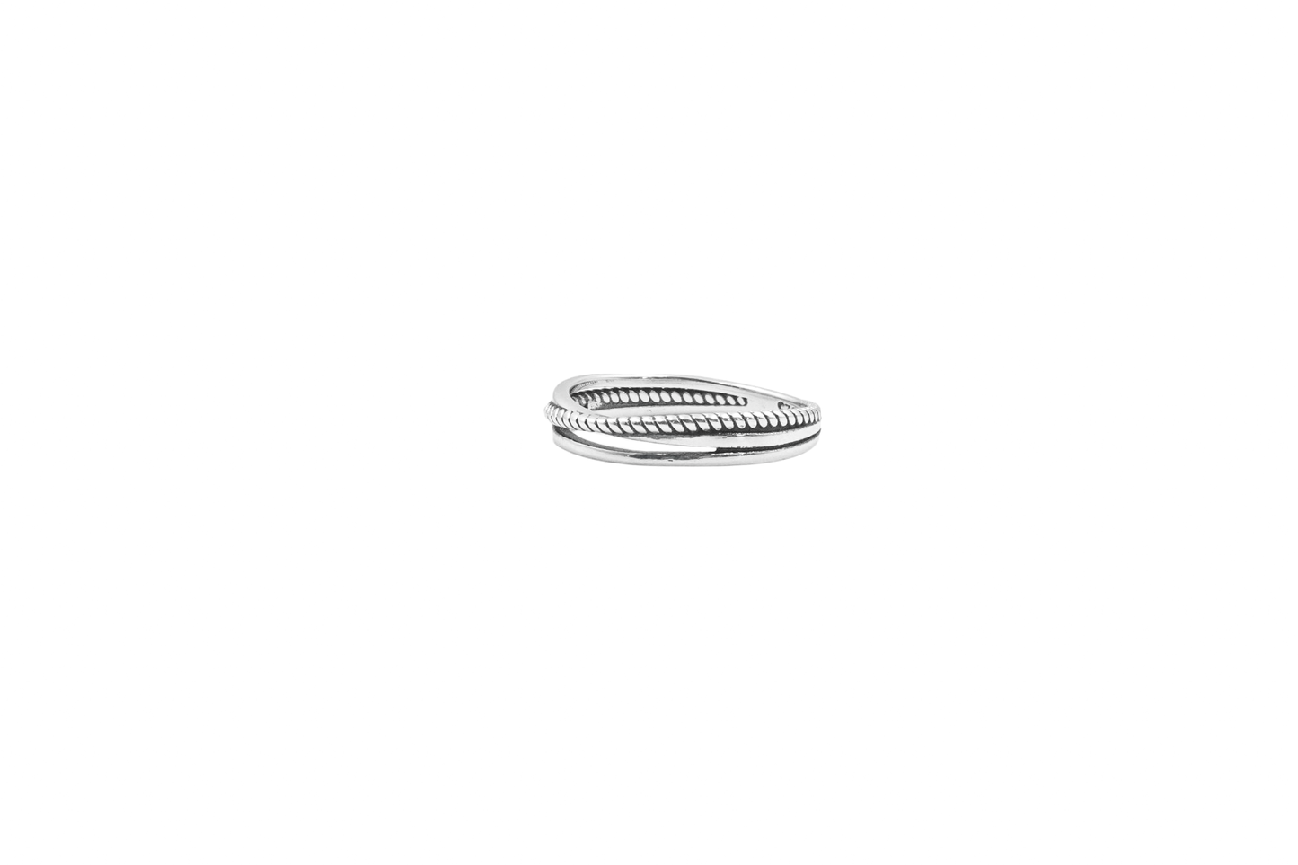 KAXI RING SILVER LINES AND TWIST ROPE