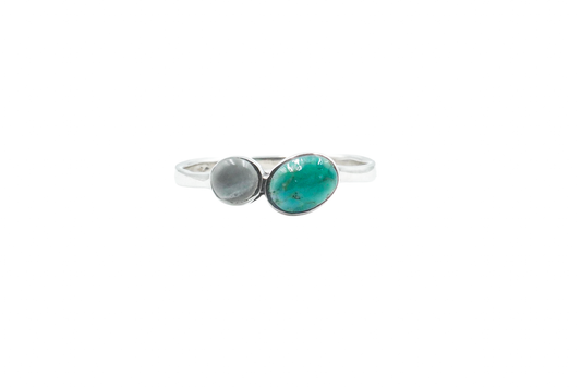 KIWIKA RING DOUBLE STONE RING TURQUOISE & MOONSTONE