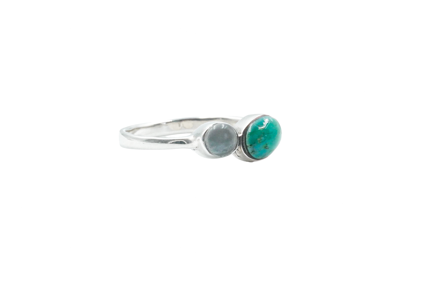 KIWIKA RING DOUBLE STONE RING TURQUOISE & MOONSTONE